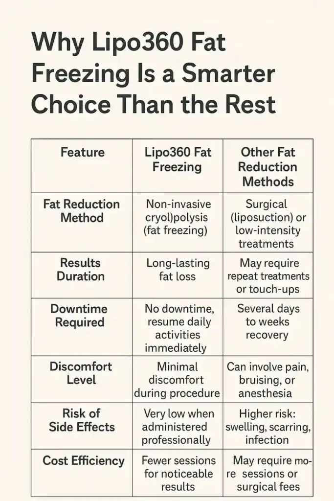 Is it possible to permanently freeze fat cells? 2 Table showing benefits of fat freezing to remove fat cells Sheffield from Lipo 360